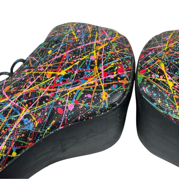 Jeffrey Campbell Lita Paint‎ Splatter Wooden Block Heel Booties Sz 8.5 - Picture 7 of 14